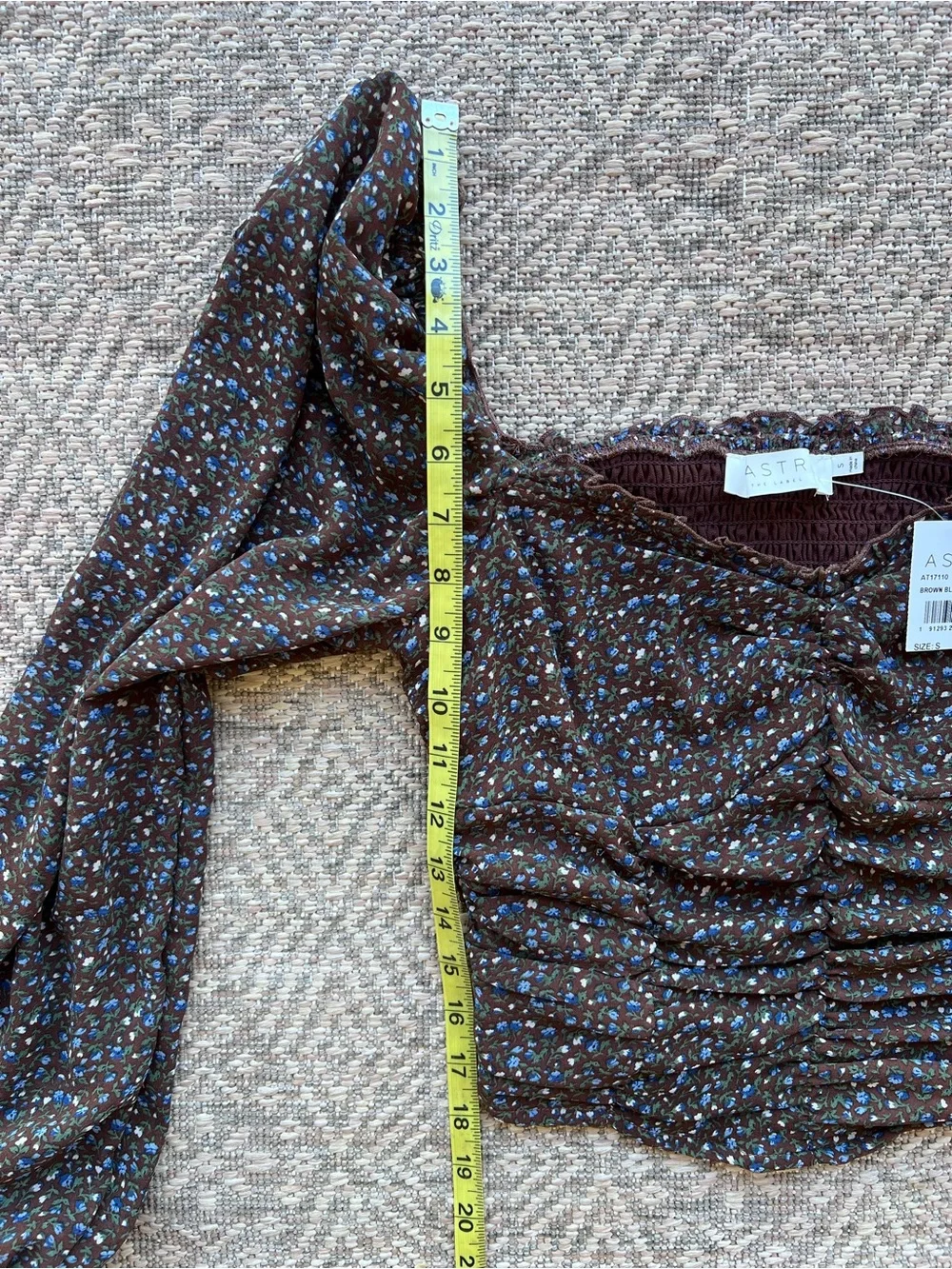 ASTR the Label NWT Brown‎ Ditsy Floral Smocked Puff Sleeve Crop Top S